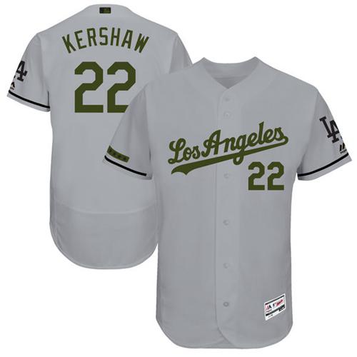 Dodgers #22 Clayton Kershaw Grey Flexbase Authentic Collection Memorial Day Stitched MLB Jersey
